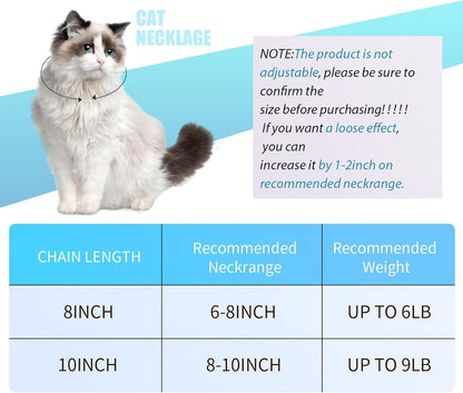 Hillban Cat Collar Diamond Chain Glitter Collar Walking Metal with Secure Buckle Cat Pet Necklace with Paw Charm and ID Tag Bell Link Cuban Jewelry Accessories(10 Inch,Silver,Lake Blue)