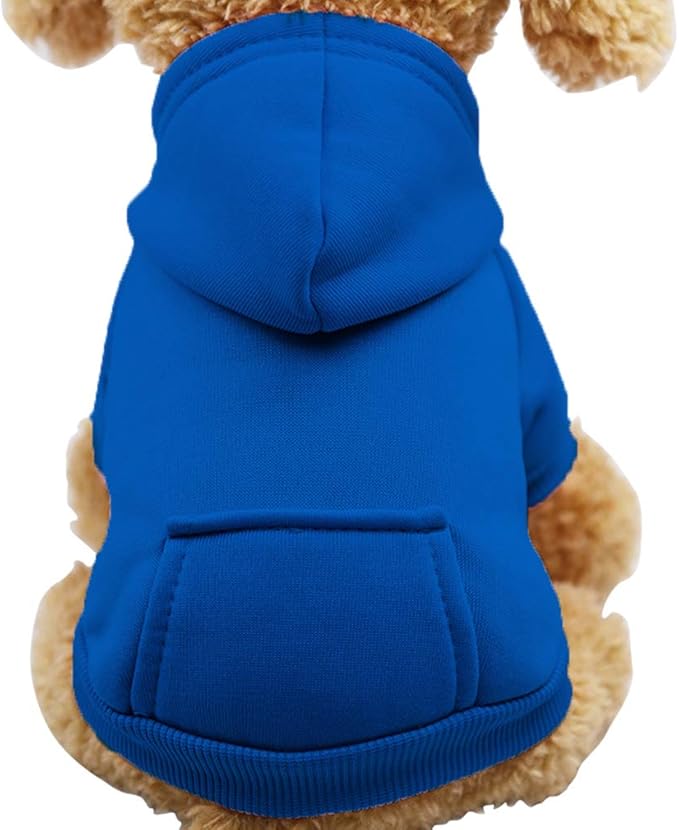 Jecikelon Winter Dog Hoodie Sweatshirts with Pockets Warm Dog Clothes for Small Dogs Chihuahua Coat Clothing Puppy Cat Custume (Dark Blue, Large)