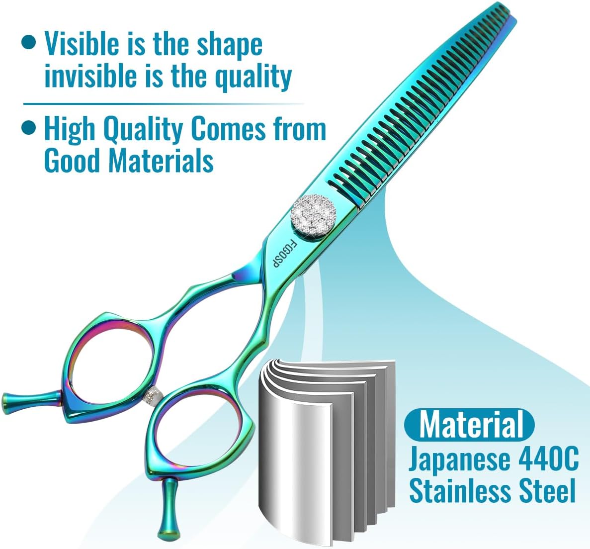 Professional Curved Thinning Shears Dog Grooming Scissors 7.5'' Blue Green Curved Chunkers Shears for Grooming Large Dogs Pet 35 Teeth Japan 440C(Curved Chunkers,Turquoise)