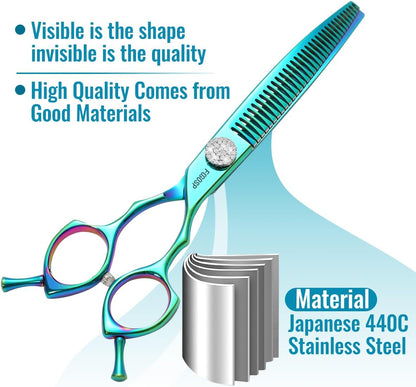 Professional Curved Thinning Shears Dog Grooming Scissors 7.5'' Blue Green Curved Chunkers Shears for Grooming Large Dogs Pet 35 Teeth Japan 440C(Curved Chunkers,Turquoise)