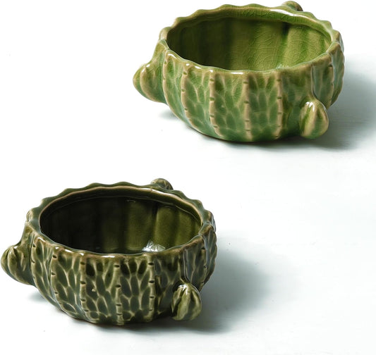 Hamster Food Bowl, 2 Packs Cactus Food & Water Bowls Ceramic Feeding Drinking Bowl Food Dish for Small Animals Gerbil Dwarf Hamster Rat Mice Guinea Pig(Green+Dark Green)