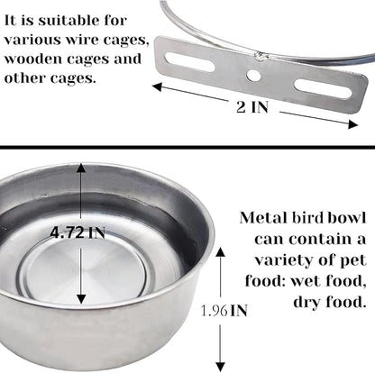 PINVNBY 2pcs Stainless Steel Bird Bowl Water Bowl Stainless Steel Bird Feeding Dish Cups for Parrot Parakeet African Greys Conure Cockatiels Lovebird (Diameter: 4.72 inches M)