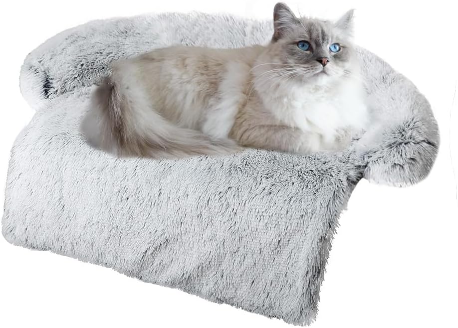 Tinaco Calming Dogs/Cats Bed Mats, Dog Pad Washable Removable Couch Cover, Plush Long Fur Mat for Pets, Waterproof Lining, Perfect for Small, Medium and Large Dogs and Cats (Gradient Gray, M)