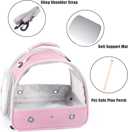 Bird Travel Carrier, Portable Small Bird Parrot Parakeet Carrier with Standing Perch, Side Access Window Collapsible