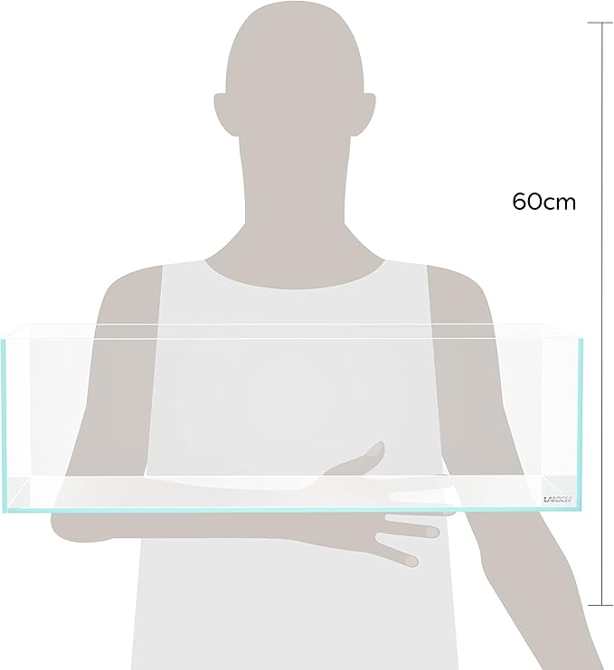 LANEDN 60S 7.9 Gal Shallow Aquarium Tank, Shallow Fish Tank, Rimless Low Iron Tank W23.6×D11.8×H7.1 in(60x30x18cm); 5mm Thickness Aquascape Fish Tank, Black Leveling Mat Included