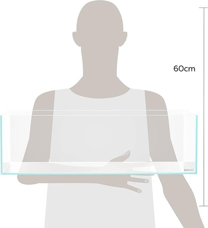 LANEDN 60S 7.9 Gal Shallow Aquarium Tank, Shallow Fish Tank, Rimless Low Iron Tank W23.6×D11.8×H7.1 in(60x30x18cm); 5mm Thickness Aquascape Fish Tank, Black Leveling Mat Included