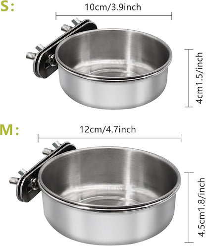 Small+Medium Bird Feeding Dish Cups,Parrot Food Bowl Cage with Clamp Holder Stainless Steel,Birdcage Coop Water Feeder for Cockatiel Parakeet Macaw Finches Lovebirds Small Animals (1 Pack, S+M)