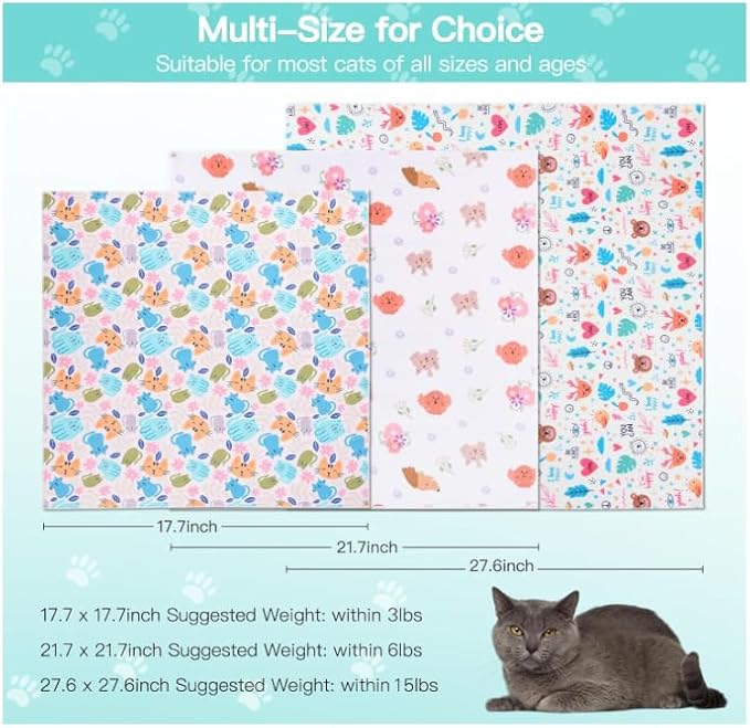 17.7" Cat Grooming Wrap, Cat Wrap for Cutting Nails, Self-Adherent Fabric Wrap for Cats, Cat Burrito Wrap Anti-Scratch, Anti-Escape, Multifunctional Swaddle Wrap Pet Tool (Floral, Medium)