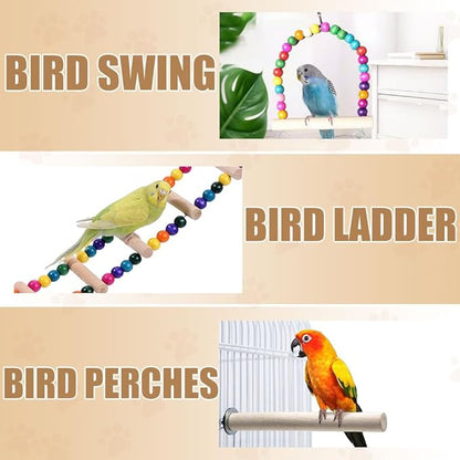 Bird Cage Parakeet Cage with Bird Toys & Slide-Out Tray, Wooden Perches, Rolling Stand, Swing & Bowls – Spacious Indoor Bird House for Parrot, Parakeets, Cockatiel, Lovebird and Small Mid-Sized Birds