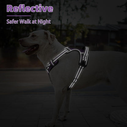 PUPTECK No Pull Dog Harness for Large, Adjustable Reflective Dog Harness with Handle Easy Control, Comfortable Soft Padded Pet Vest Harness for Large Dogs, Solid Purple L