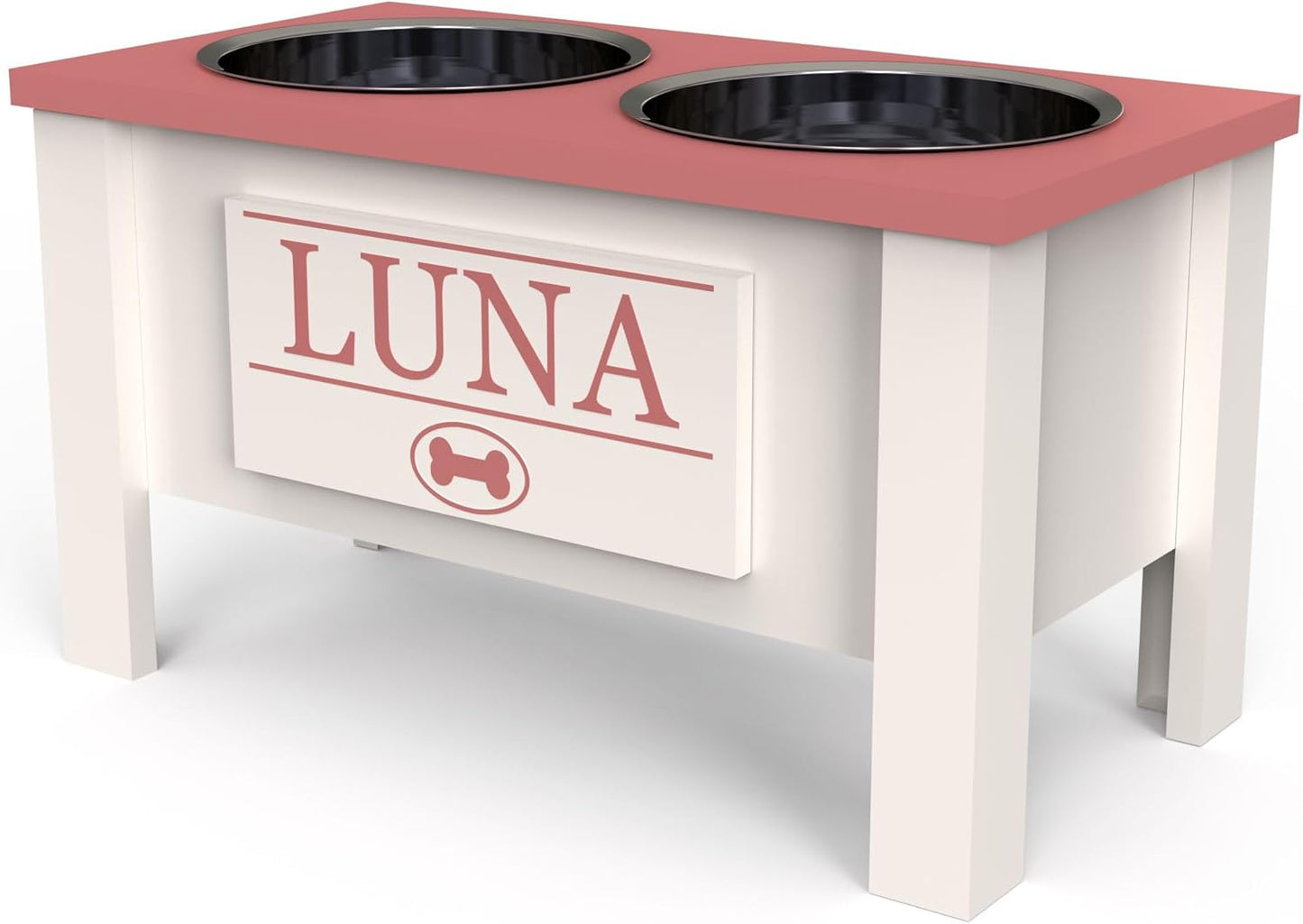 GrooveThis Woodshop - Personalized Elevated Dog Bowl Stand for Large, Medium, Small, X-Small Dogs - Stainless Steel Food and Water Bowls - Raised Dog Dish with Internal Storage (Large, Magenta)