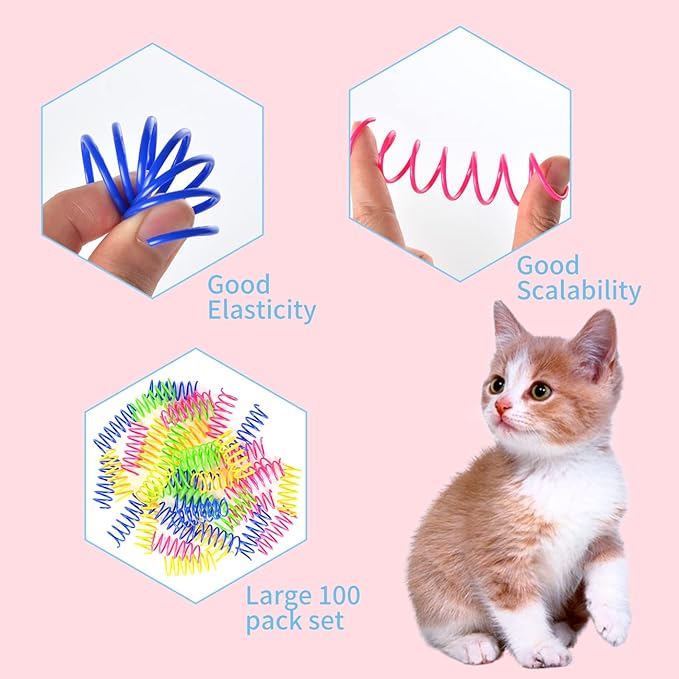 100 Pack Cat Spiral Spring, Cat Toys Spring for Indoor Cats, Plastic Coils Colorful Kitten Interactive Toy for Swatting, Biting, Hunting