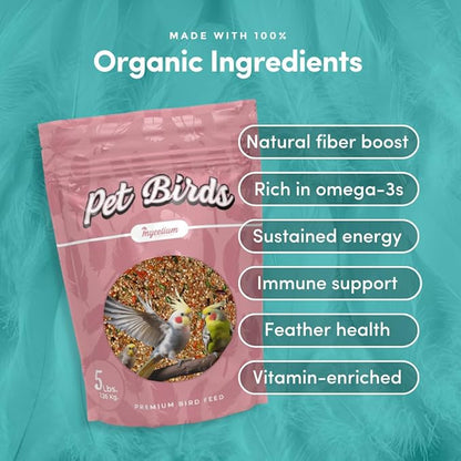 Mycelium Pet Bird Cuisine | Organic Bird Seed for Parakeets, Lovebirds & Small Pet Birds | Vitamin-Enriched Mix with Egg, Millet, Quinoa, Kelp, Oyster Shell | Supports Digestion & Immunity | 5 lb Bag