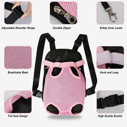FEimaX Dog Carrier Backpack Pet Legs Out Front Cat Travel Bag, Adjustable Puppy Backpacks Carriers Hands-Free for Small Medium Dogs Cats Hiking Traveling Camping Daily Walking (Medium, Pink)