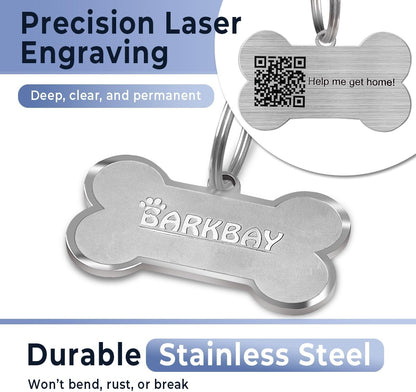 Dog Tags Personalized for Pets,Dog Name Tags QR Code,No Subscription Fees,Modifiable Pet Online Profile,Stainless Steel,No App Required,for Dogs and Cats Small,Medium,Large(Dog Bone,Regular)
