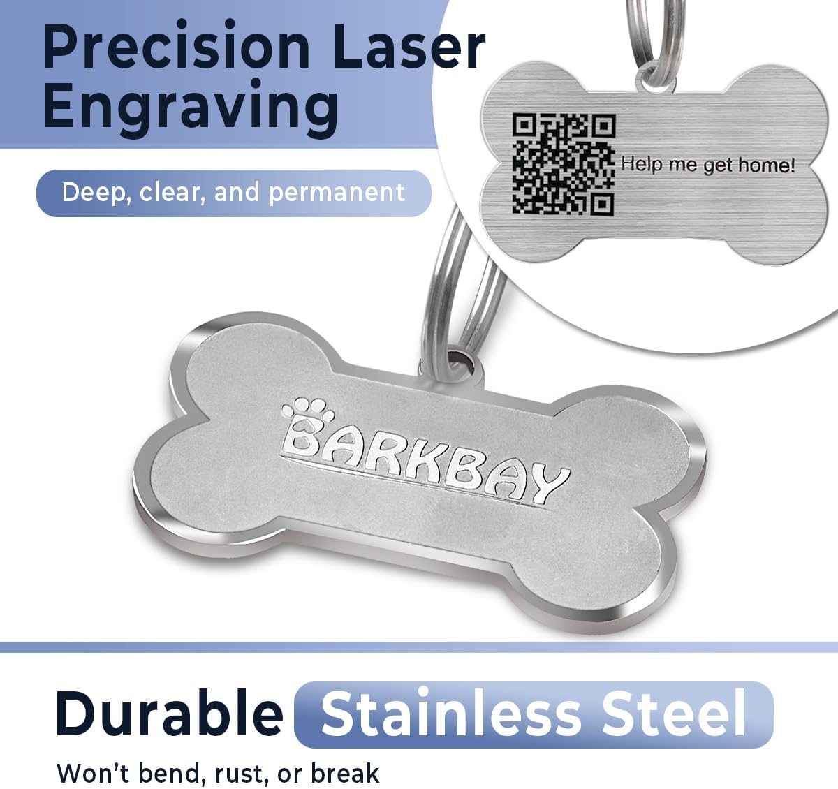 Dog Tags Personalized for Pets,Dog Name Tags QR Code,No Subscription Fees,Modifiable Pet Online Profile,Stainless Steel,No App Required,for Dogs and Cats Small,Medium,Large(Dog Bone,Small)