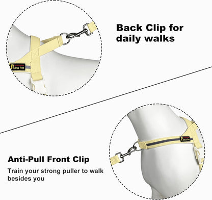 Plutus Pet Cotton Dog Harness and Leash Set, Reflective and Soft Padded, Quick Fit Vest Harness, for Small, Medium and Large Dogs, Light Yellow, M