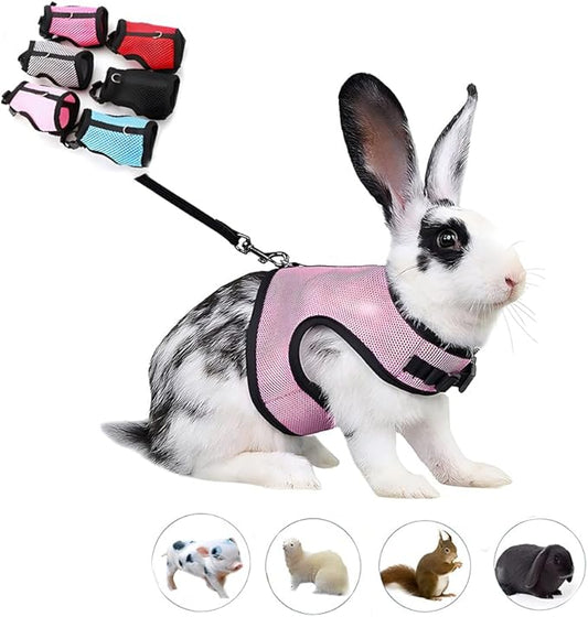 Bunny Harness and Leash Set, Rabbit Vest Hamster Leash Mesh Eescape Proof Walking Training for Small Animal Pets Bunnies Squirrel Ferret,Pink L