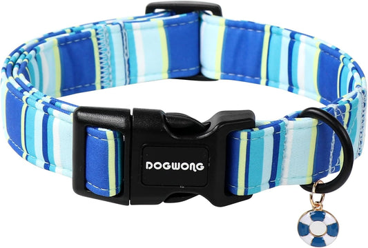 DOGWONG Blue Boy Dog Collar, Blue Stripe Dog Collar Adjustable Soft Natural Fabric Girl Pet Dog Collars Cute Boy Necklace for Small Medium Large Dogs