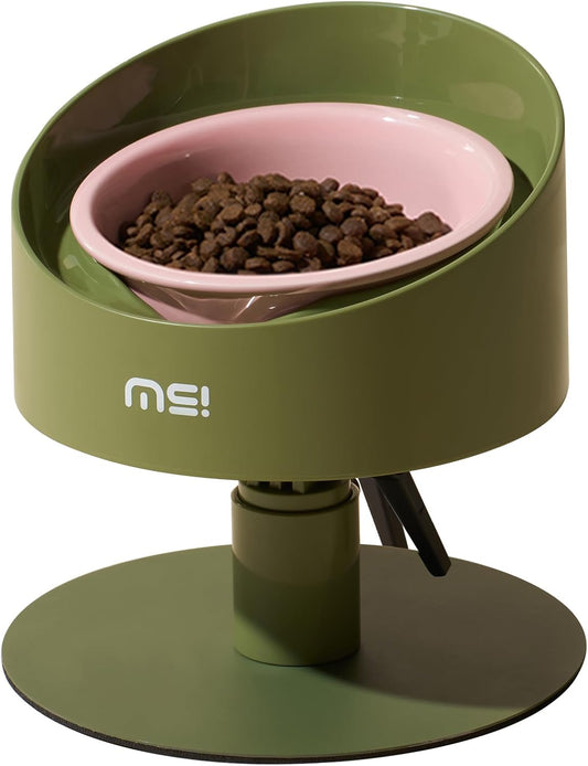 MS!MAKE SURE Adjustable Raised Cat Bowls, Ceramic Elevated Cat Bowls, Pet Bowl with Anti - Slip Rubber Pad, Leak - Proof, Lead & Cadmium Free, Whisker - Friendly, for All Life Stages of Age Pink Green