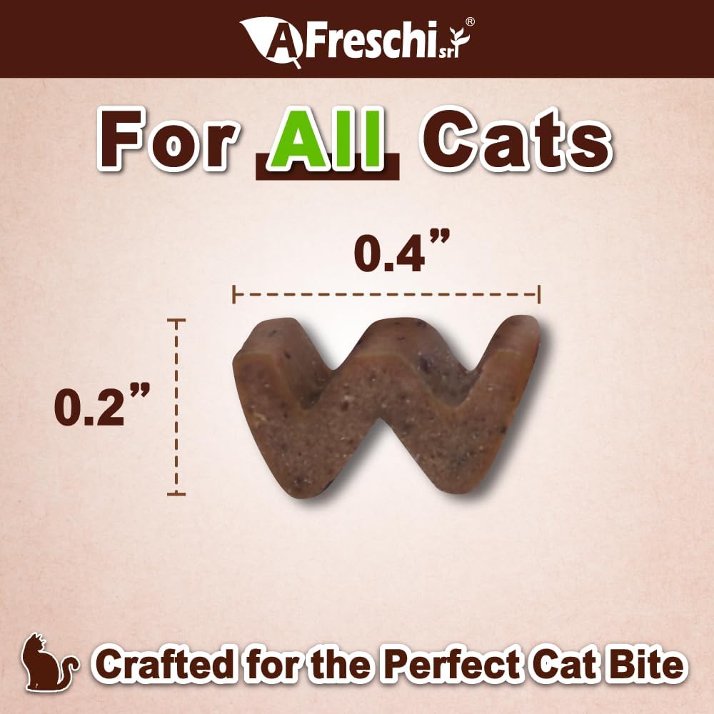 AFreschi Natural Cat Treats Turkey & Chicken & Mackerel W Shape 6 oz, All-Natural, High-Protein, Grain-Free, Healthy, Low-Fat, Easily Digestible