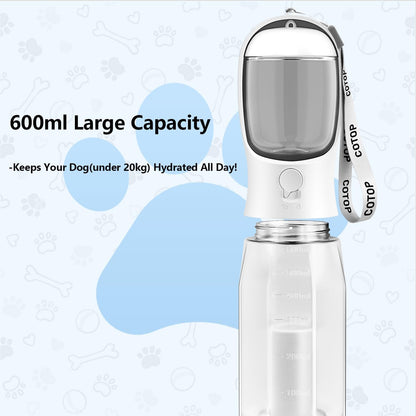 20oz Dog Water Bottle with Food Container & Poop Bag Dispenser | Leak-Proof Portable Pet Water Dispenser with Carabiner Clip | for Walking, Hiking, Travel (White, 20oz)