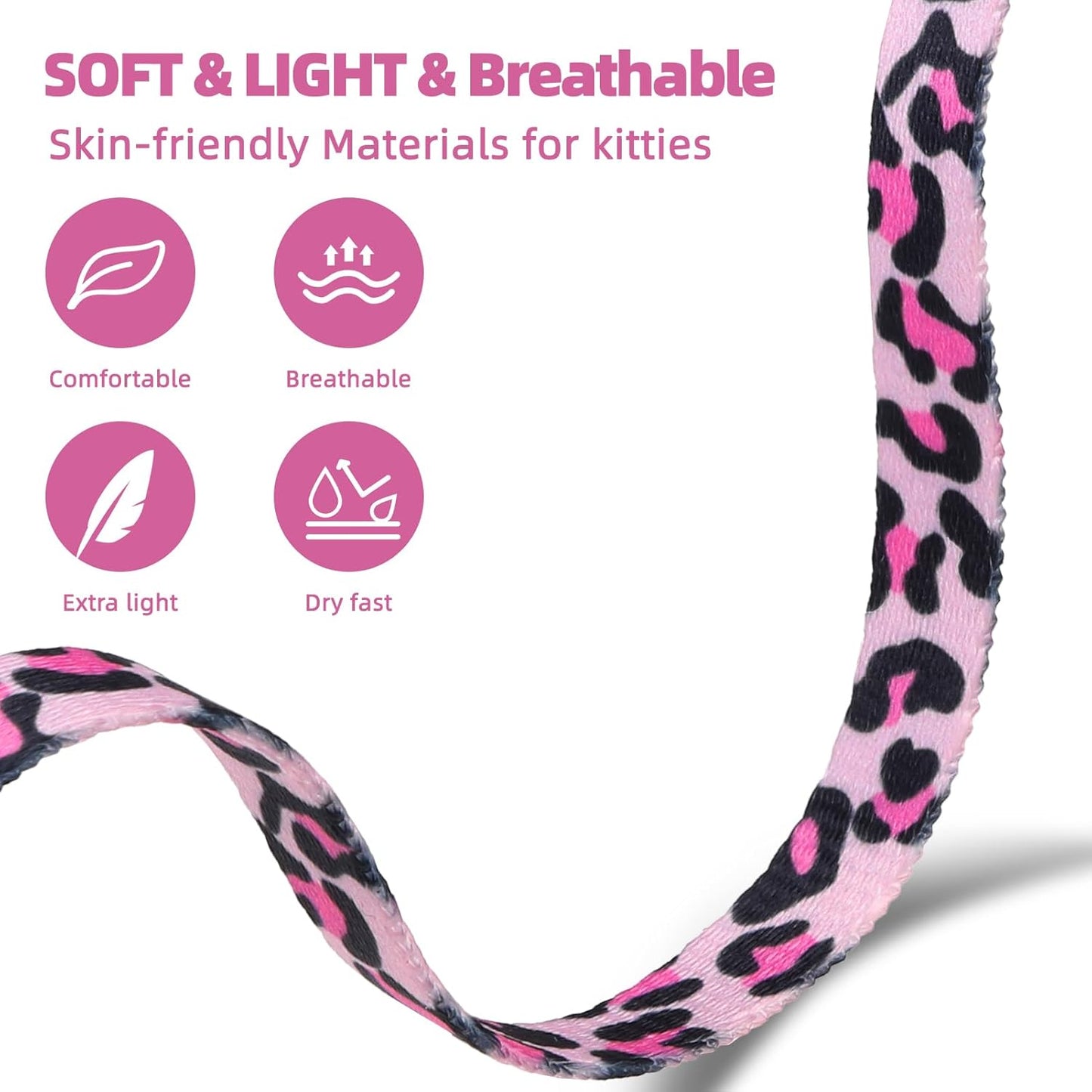 PAWCHIE Cat Harness and Leash Set, Cats Escape Proof-Adjustable Kitten Harness Lightweight Soft Outdoor Walking Travel Pet Safe Harness, Puppy Harness for Girl Cats Bunny Rabbit Small Dog, Pink M