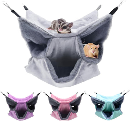 LYART Sugar Glider Pouch Hammock Bed Bedding, Sugar Glider Cage Accessories Toys for Rat, 3-Layer Hammock Make Pet Cages More Three-Dimensional (1.Grey)