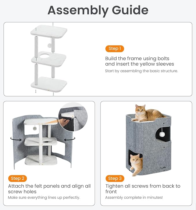 Made4Pets Cat House for Indoor Use, 2-Storey Cube Bed Cave, Covered Hideaway Condo with Scratch-Resistant Felt, Foldable Easy-to-Clean Design for Multi-Cat Homes, Dark Grey