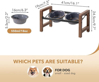 6.3inch Ceramic Adjustable Raised Double Bowls Set with Stand, 3 Heights Elevated, 2 Placement Options,Food and Water Bowls for Adult Cat Small and Medium Dog(Reactived Glaze -Grey)