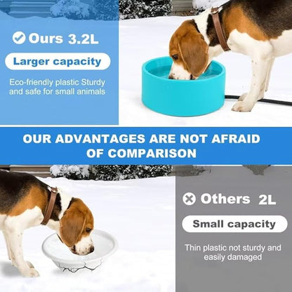3.2L Heated Water Bowl for Pets, Outside Heated Dog Bowl, Large Heated Dog Water Bowl Outdoor, Thermostatic Control Heated Cat Bowl, Anti-Freeze Heated Pet Water Bowl for Chicken,Duck,Goose,Rabbit