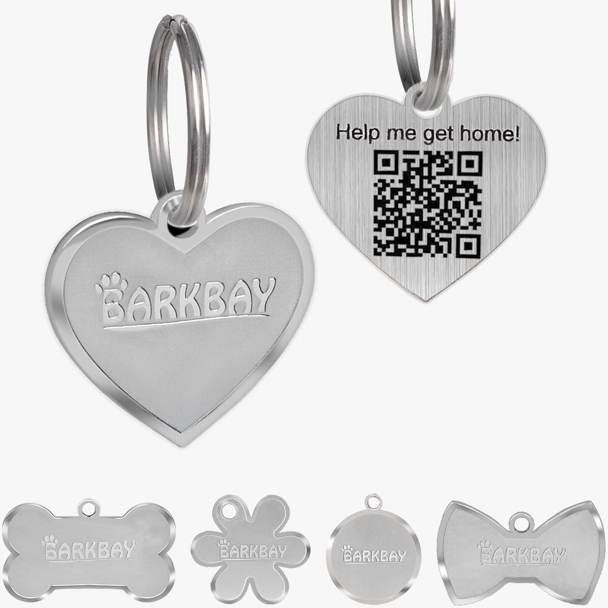 Dog Tags Personalized for Pets,Dog Name Tags QR Code,No Subscription Fees,Modifiable Pet Online Profile,Stainless Steel,No App Required,for Dogs and Cats Small,Medium,Large(Heart,Small)