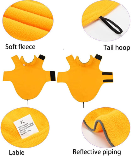Fleece Dog Coat Pet Jacket Reflective for Cold Weather for Extra Large to Small Pets(Yellow,S)