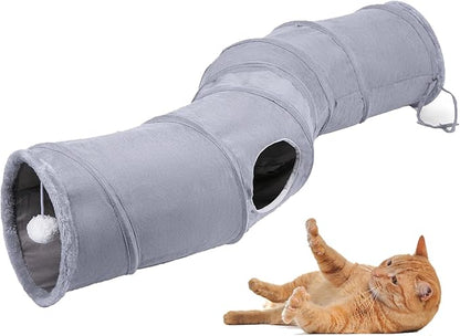 S-Shape Collapsible Cat Play Tube Toys with Plush Ball, Indoor Play Tunnel for Puppy, Kitty, Kitten, Rabbit
