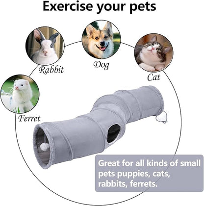 S-Shape Collapsible Cat Play Tube Toys with Plush Ball, Indoor Play Tunnel for Puppy, Kitty, Kitten, Rabbit