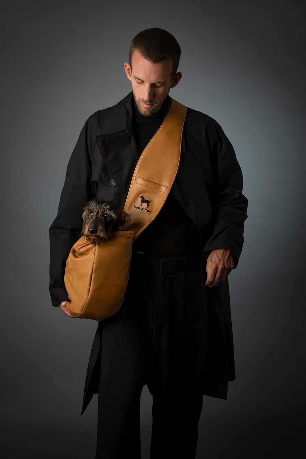 Noah & Paw Dog Sling Carrier for Small Dogs 5-18lb, Dog Sling for Small Dogs and Cats, Dog Carrier with Adjustable Padded Strap, Vegan Leather Lined with Fur, 3X Safety Features, Machine Washable