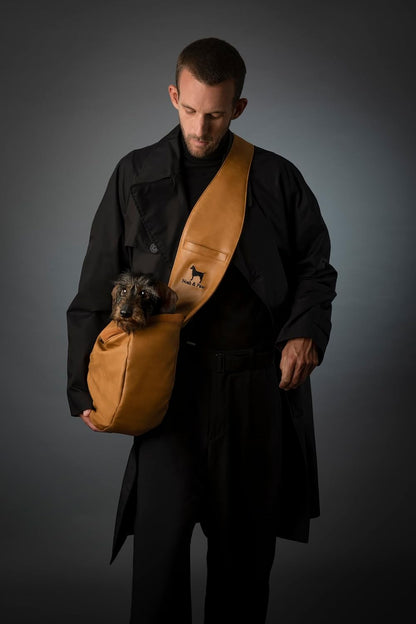 Noah & Paw Dog Sling Carrier for Small Dogs 5-18lb, Dog Sling for Small Dogs and Cats, Dog Carrier with Adjustable Padded Strap, Vegan Leather Lined with Fur, 3X Safety Features, Machine Washable