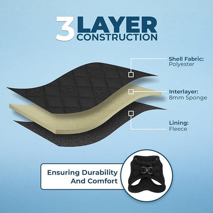 Best Pet Supplies - All Weather Mesh / Plush, Reflective, No Pull Harness for Small, Medium Dogs, Cats - Secure with Hook & Loop Fastener, Buckle, Double D-Rings - Black Plush, XL