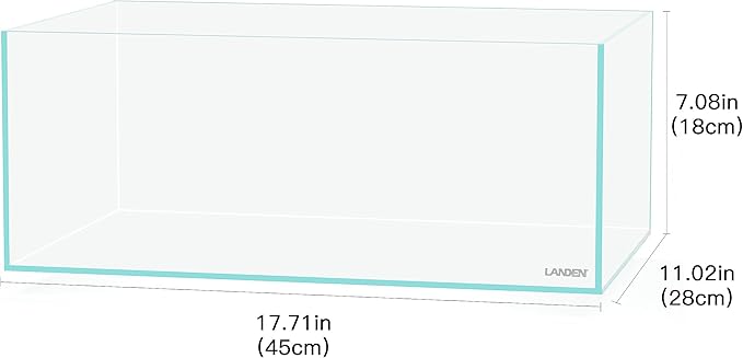 LANEDN 45S 5.4 Gal Shallow Tank, Shallow Fish Tank, Rimless Low Iron Tank W17.7×D11×H7.1 in(45x28x18cm); 5mm Thickness Aquascape Fish Tank, Black Leveling Mat Included