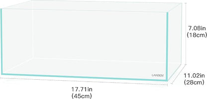 LANEDN 45S 5.4 Gal Shallow Tank, Shallow Fish Tank, Rimless Low Iron Tank W17.7×D11×H7.1 in(45x28x18cm); 5mm Thickness Aquascape Fish Tank, Black Leveling Mat Included