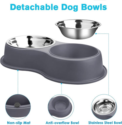 Dog Bowl Double Dog Water and Food Bowl Stainless Steel Bowls with Non-Slip Resin Station, Pet Feeder Bowls for Puppy Medium Dogs Cats