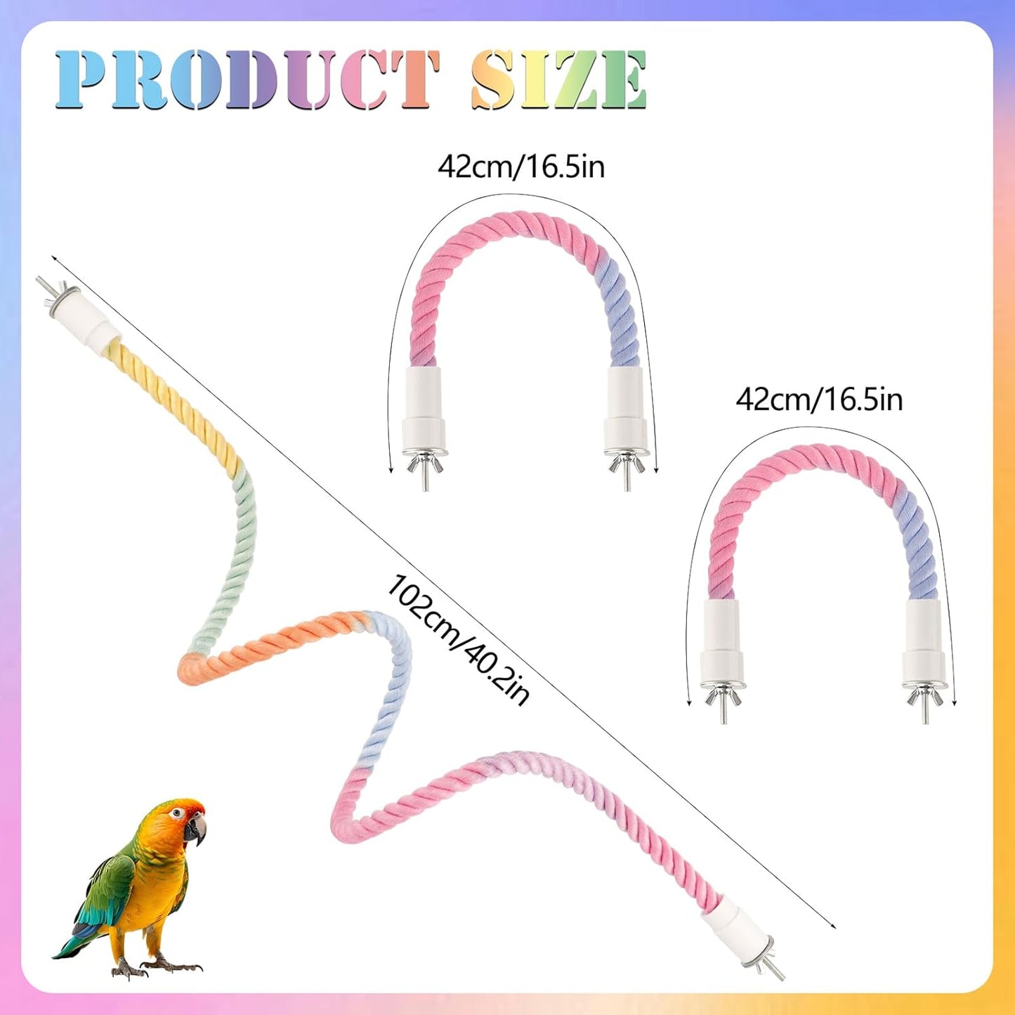 3Pcs Rope Perches for Bird Cages, Bendable Climbing Rope Cage Accessory Toy, Perfect for Parrots Cockatiels & Budgies, BirdToys, Swings & Ladders for Medium Birds
