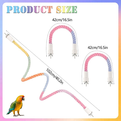 3Pcs Rope Perches for Bird Cages, Bendable Climbing Rope Cage Accessory Toy, Perfect for Parrots Cockatiels & Budgies, BirdToys, Swings & Ladders for Medium Birds