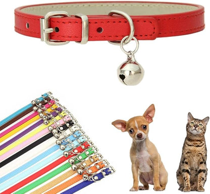 Red XS Dog Collar with Bell, Faux Leather Cat Collar with Bells Pu Basic Boy Dog Collars for XXS XSmall Small Medium Pet Male Dogs Little Kitten Tiny Animal, X-Small