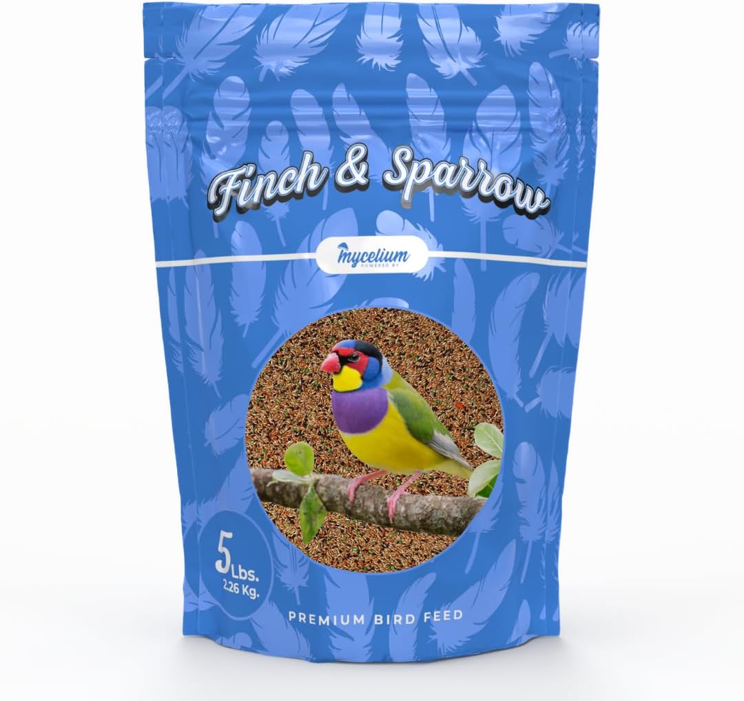 Mycelium Finch and Sparrow Plus | Organic & Non-GMO Bird Food with Vitamins, Seeds & Whole Eggs | Perfect for Outside Feeders | Sustainable Wild Bird Seed, 5 lbs