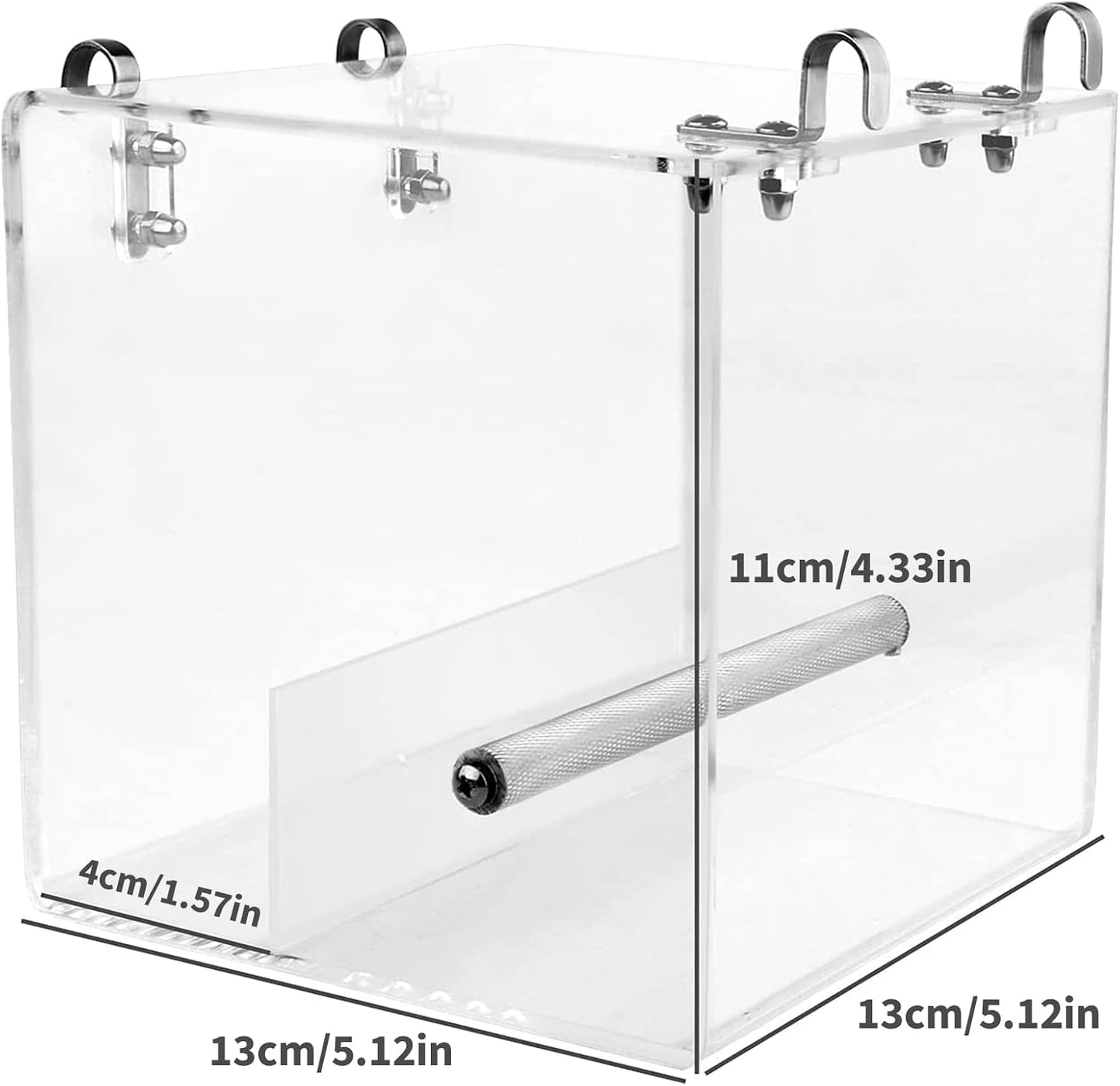 No Mess Bird Feeder for Cage - Automatic Bird Feeder Transparent Food Container Acrylic No Spill Cage Seed Catcher with Stainless Steel Hooks for Parrot Parakeet Cockatiels Lovebirds