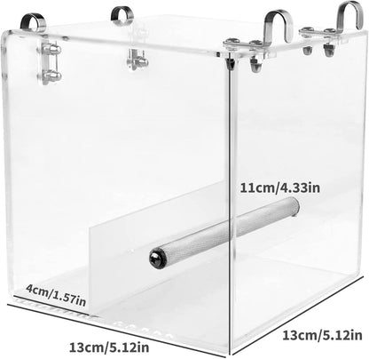 No Mess Bird Feeder for Cage - Automatic Bird Feeder Transparent Food Container Acrylic No Spill Cage Seed Catcher with Stainless Steel Hooks for Parrot Parakeet Cockatiels Lovebirds