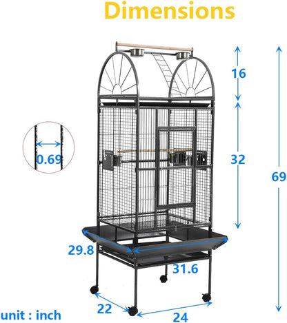 69-inch Large Bird Cage with Stand, Flight Cages for Parakeets & Play Top & Birdcage Cover for African Grey Quaker Amazon Cockatiel Sun Parakeet Green Cheek Conure Lovebird Eclectus Parrot