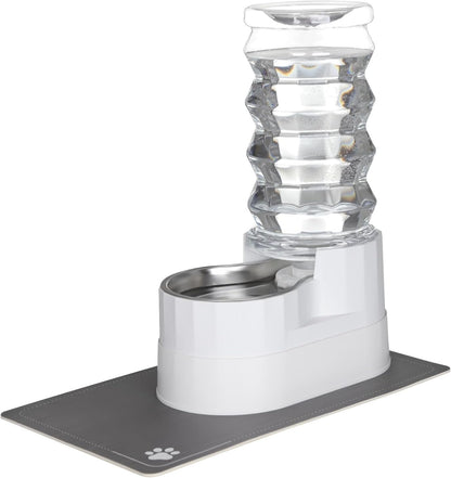 RIZZARI Automatic Dog Water Dispenser：8L Lagre Stainless Steel Raised Pet Water Bowl Gravity Feeder with Filter & Waterproof Mat - Indoor/Outdoor Pet Feeder