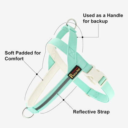 Plutus Pet Cotton Dog Harness and Leash Set, Reflective and Soft Padded, Quick Fit Vest Harness, for Small, Medium and Large Dogs, Light Cyan, XXS